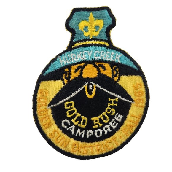 Vintage 1965 Golden Sun District Boy Scout Patch Hurkey Creek Gold Rush Camporee - Picture 1 of 3